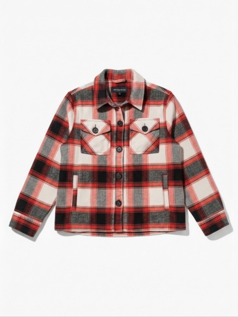 BB Dakota Steve Madden Plaid Shacket Jacket Red Black Lightweight Layer Medium - Picture 2 of 8